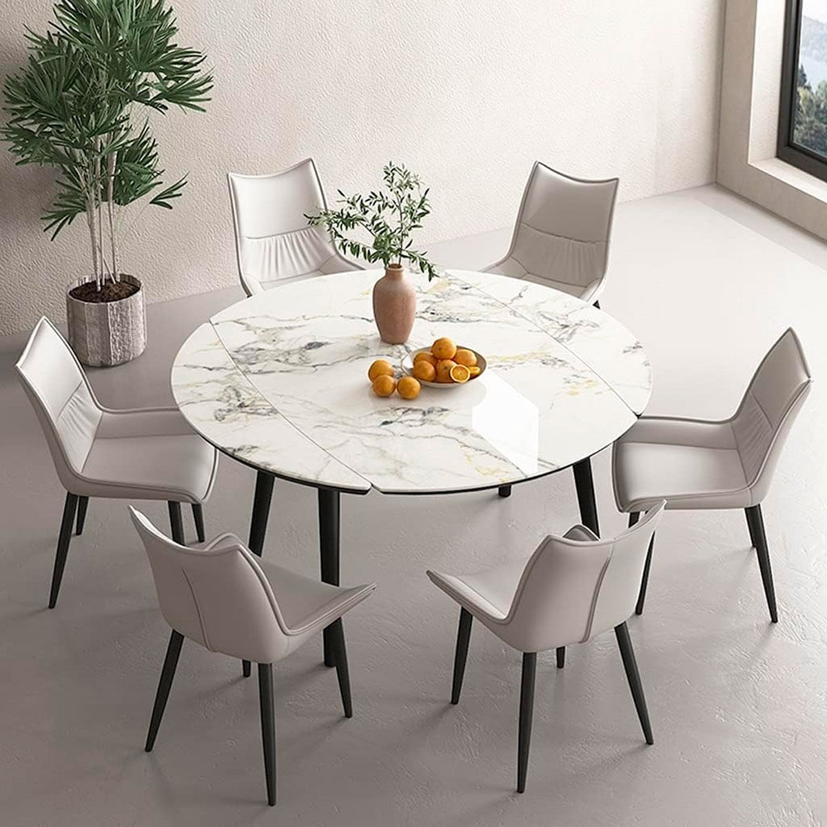 Pack de 2 sillas de comedor Calista cuero PU beig 95x55x61 cm 3