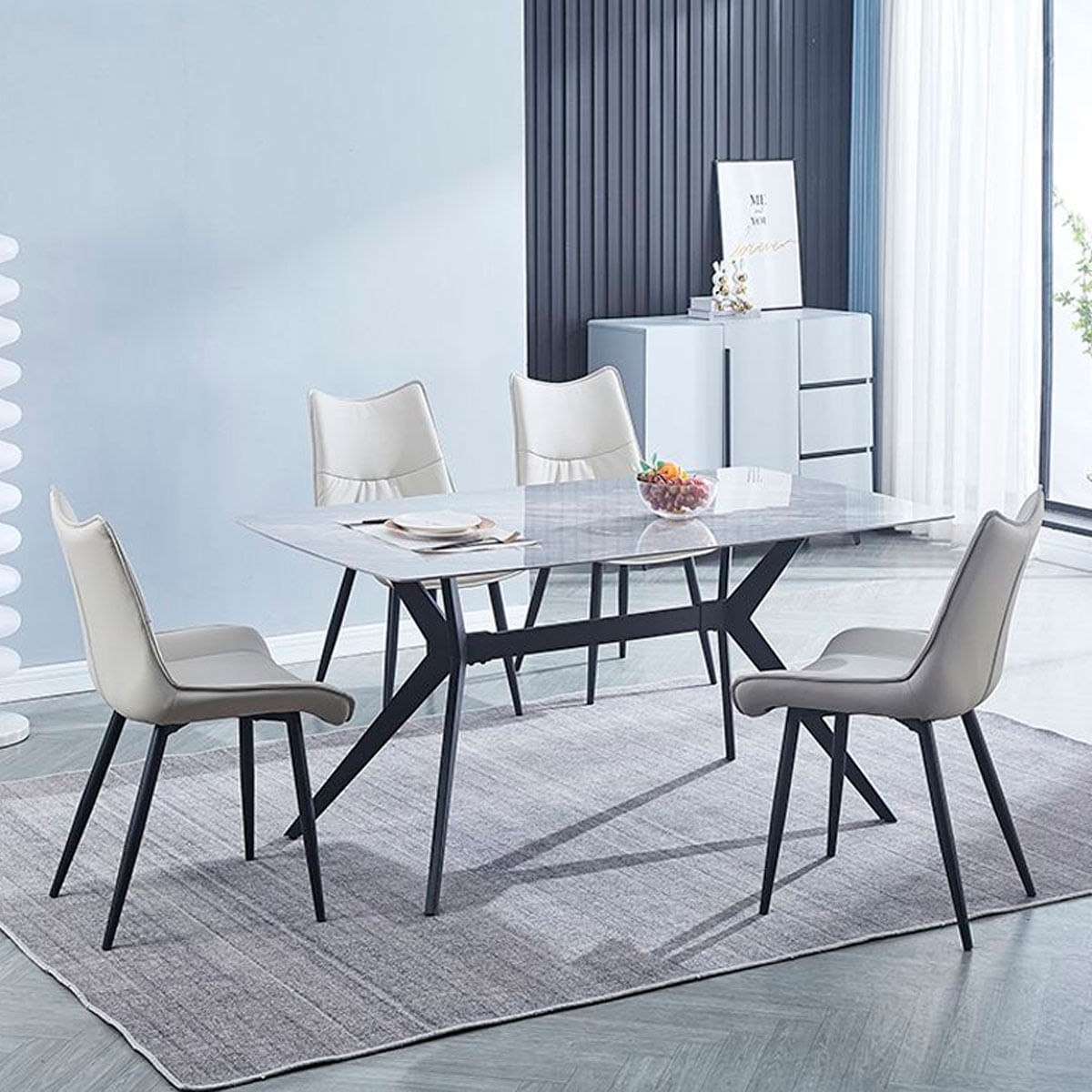 Pack de 2 sillas de comedor Calista cuero PU beig 95x55x61 cm 4