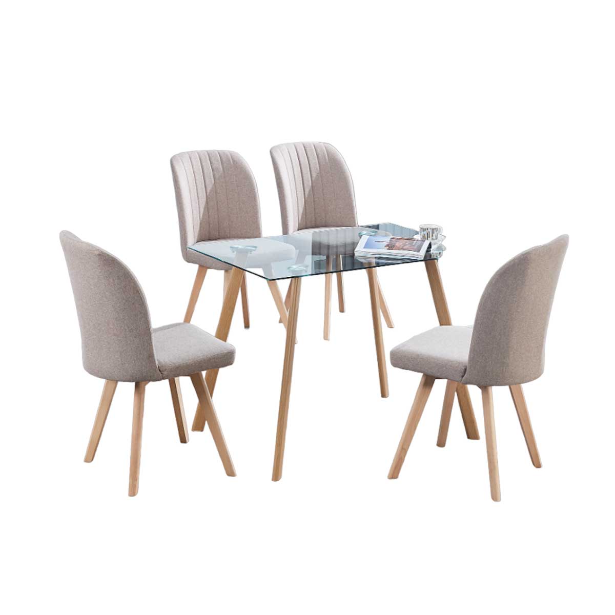 Conjunto de comedor mesa Acnes + 4 sillas Lane natural/beige 2
