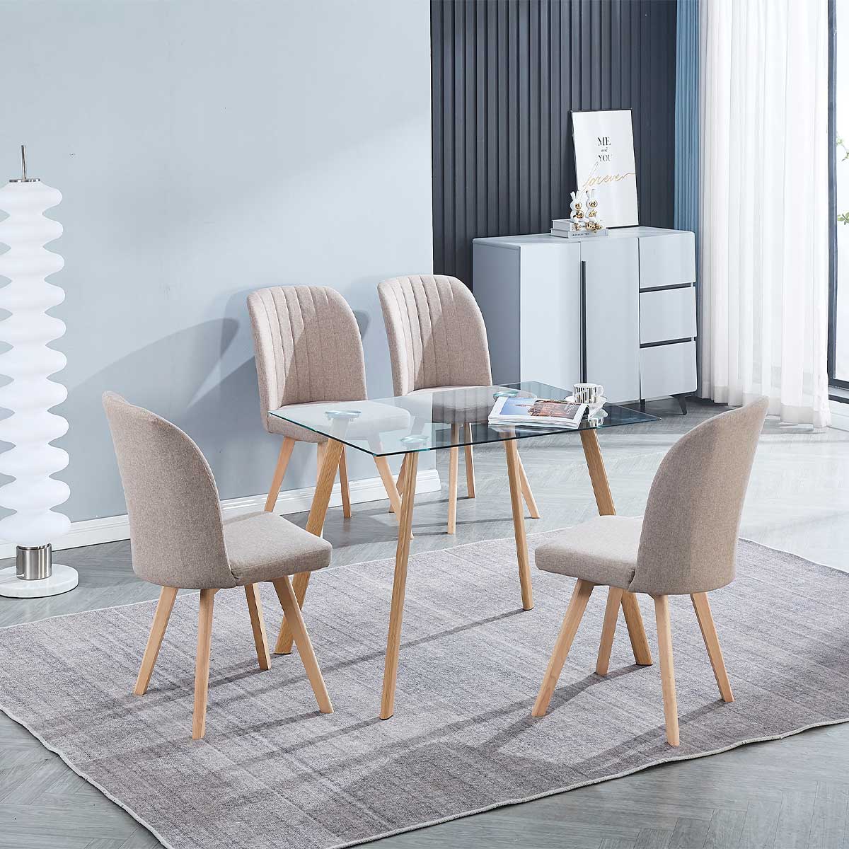 Conjunto de comedor mesa Acnes + 4 sillas Lane natural/beige