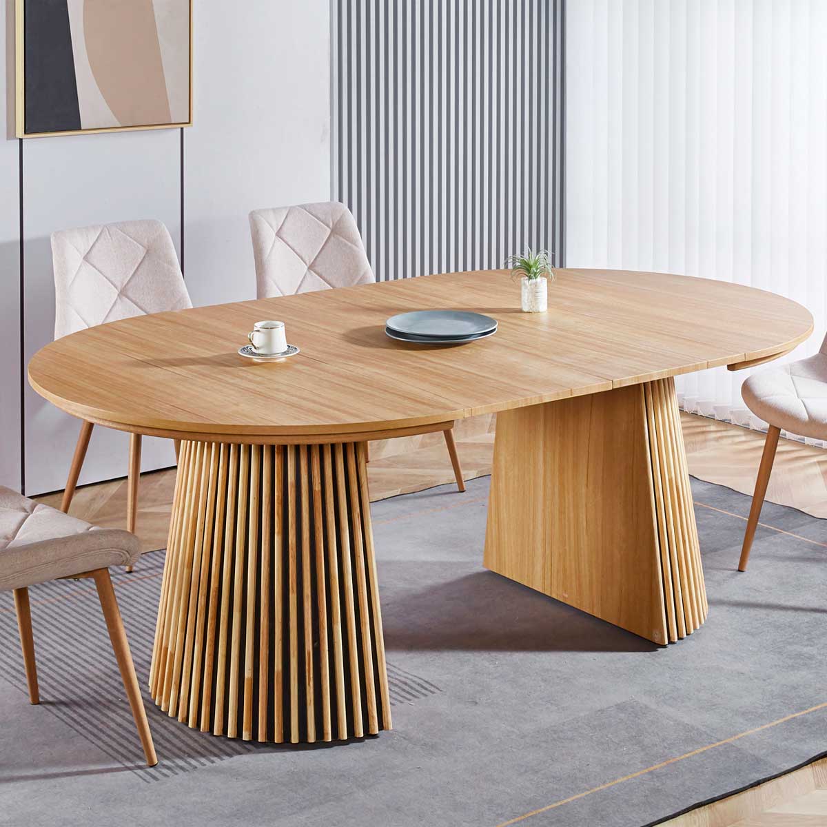 Mesa de comedor Keanu forma circular extensible natural 75x120-160-200x120 cm 4