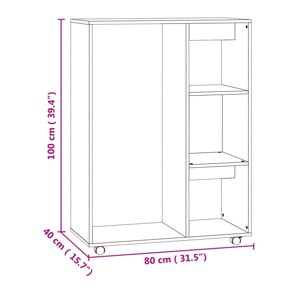 Armario Cavolo diseño sin puertas con ruedas natural 110x80x40 cm meddidas