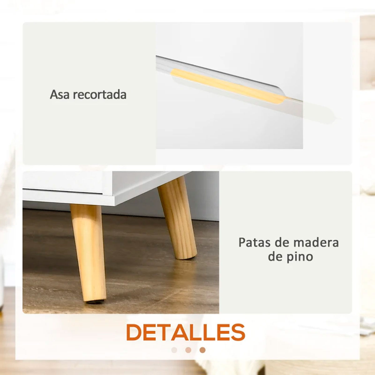 Mesita de noche Poppy Homcom 2 cajones blanco 50,5x50x40 cm 5