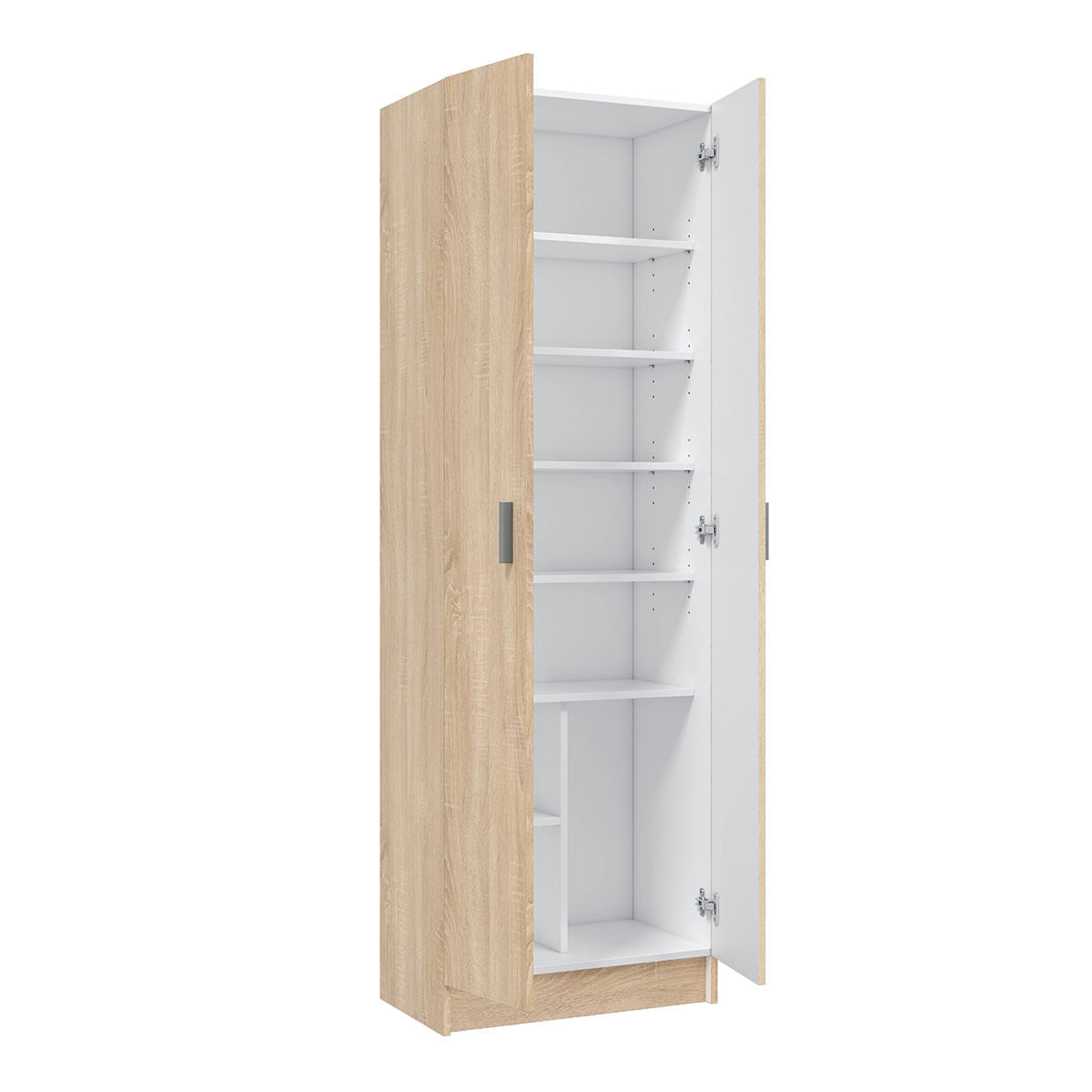 Armario multiusos USE 2 puertas + 5 estantes regulables roble canadian 180x59x37 cm detalle interior