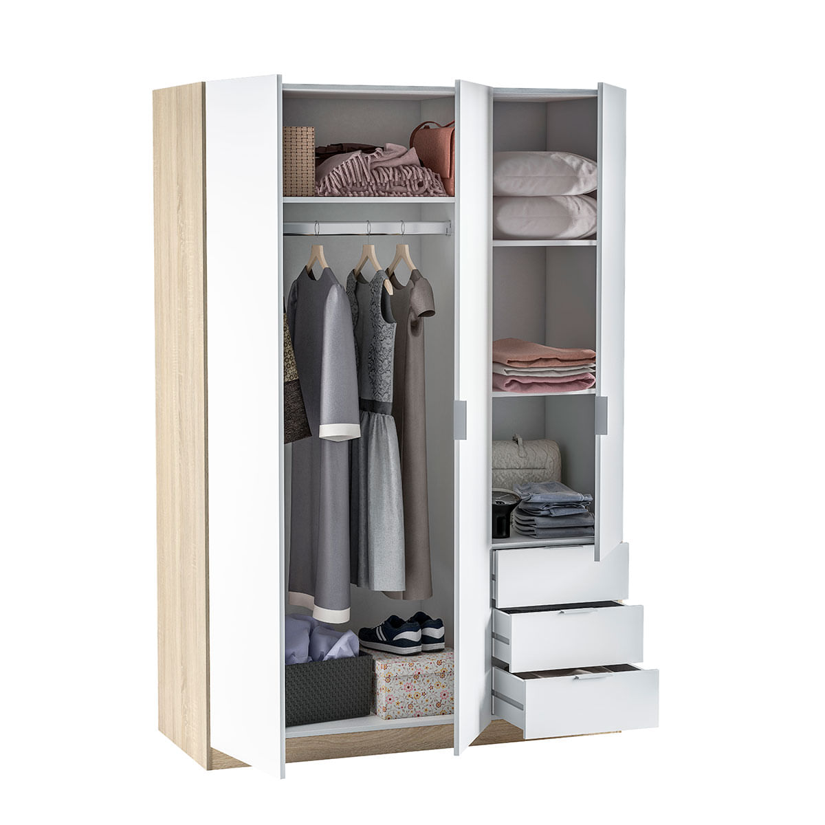 ArmarioLC3puertas3cajonesrobleblanco180x121x52cmanimada