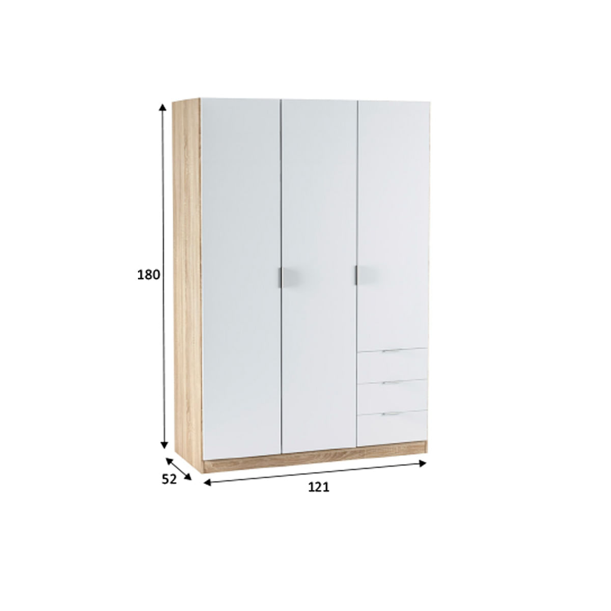 Armario-LC-3-puertas---3-cajones-roble-blanco-180x121x52-cm-medidas