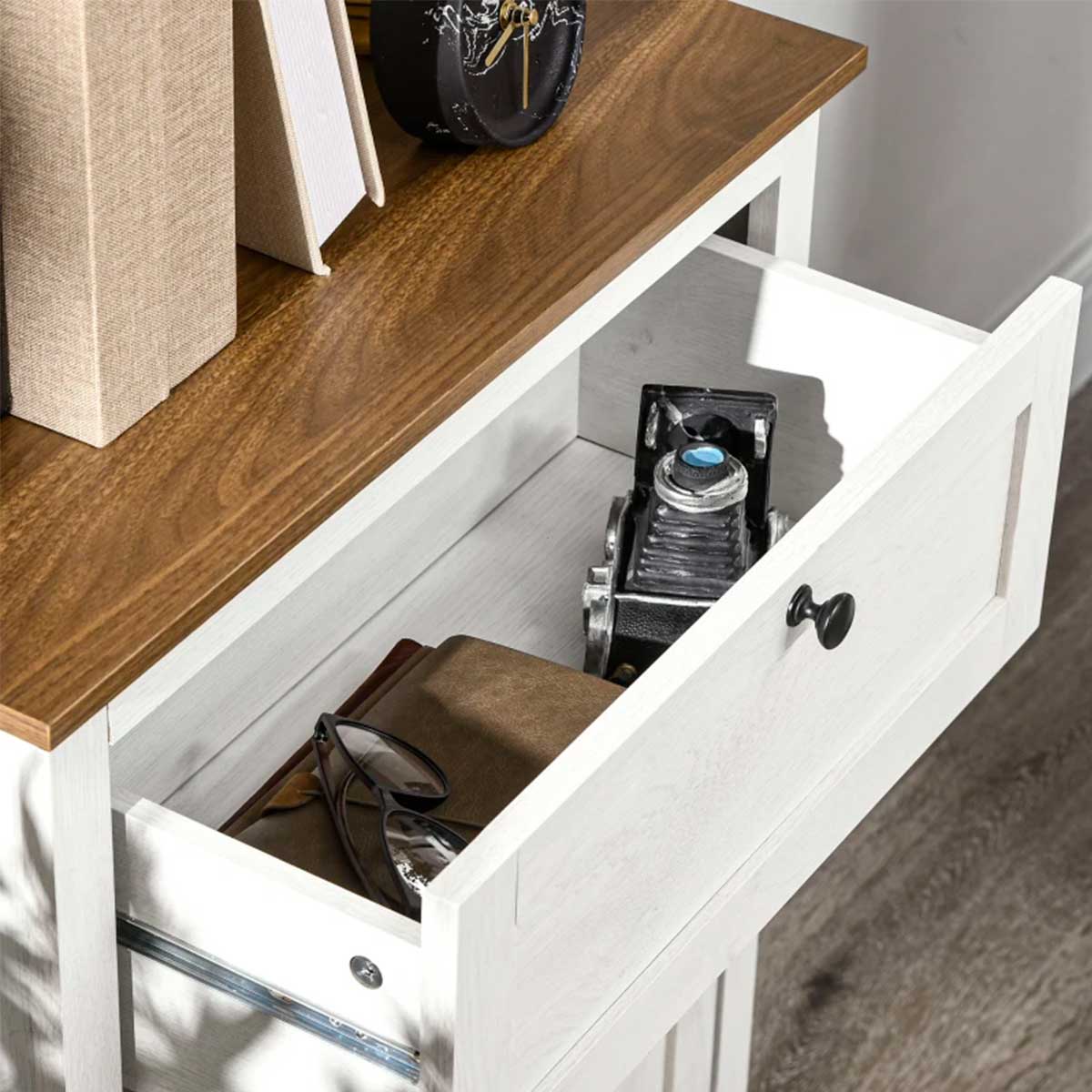 Aparador-Homcom-puertas-dobles---cajon---estante-ajustable-blanco-874x60x30-cm-detalle-cajon