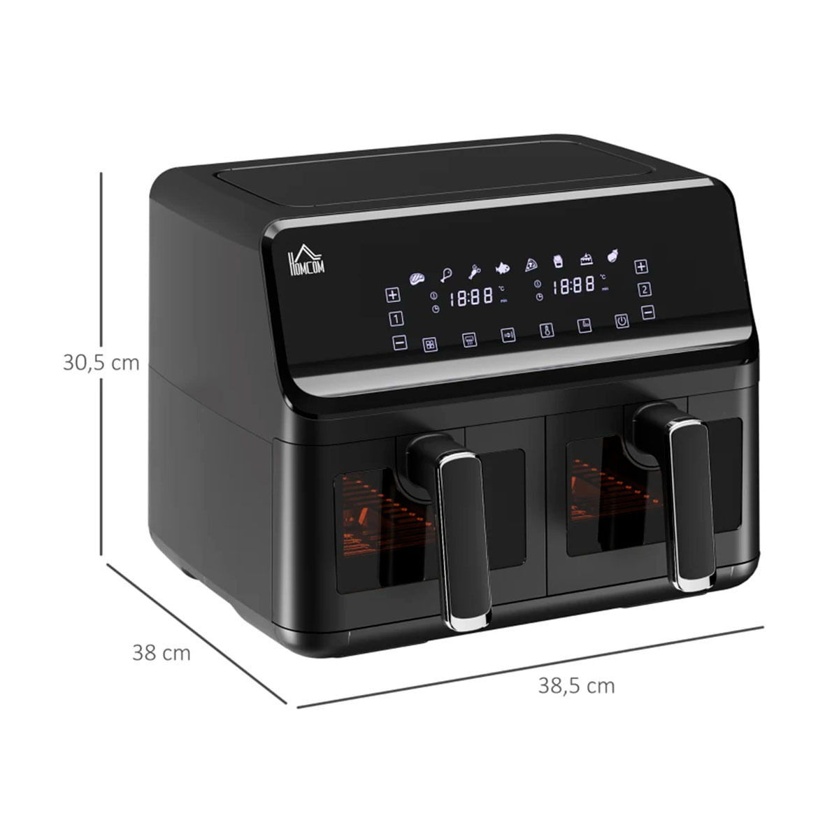 Freidora-de-aire-Aney-Homcom-8L-2500W-8-programas-pantalla-LED-tactil-temperatura-ajustable-305x38x385-cm-negro-medidas