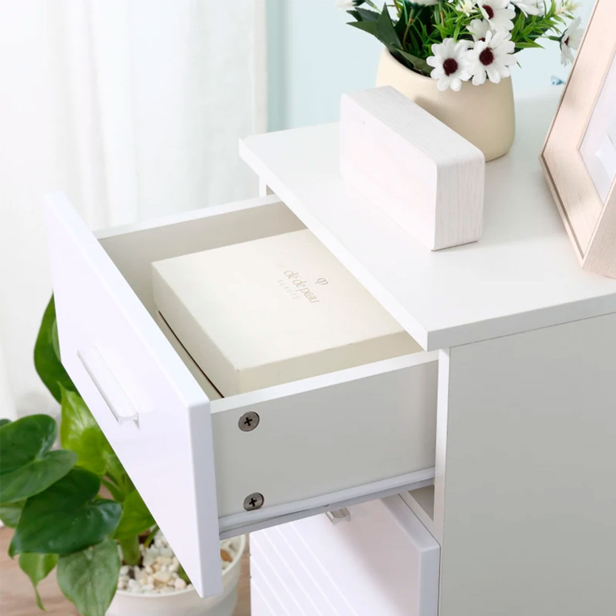 Armario-auxiliar-de-baño-Bowe-Kleankin-1-puerta---cajon---estante-ajustable-blanco-775x30x35-cm-detalle-cajon