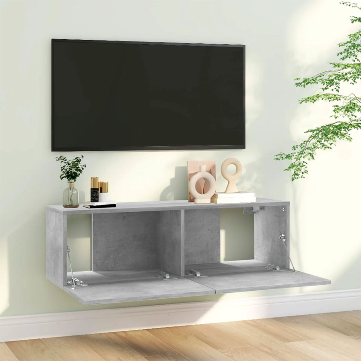 Mueble de TV Azyal flotante 2 puertas abatibles gris hormigón 30x100x30 cm animada-interior