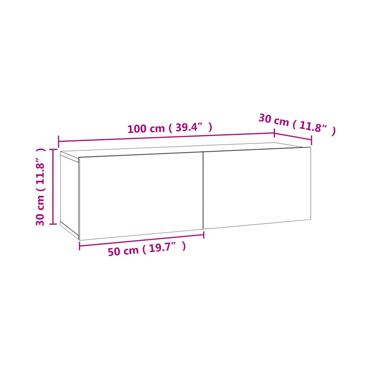 Mueble de TV Azyal flotante 2 puertas abatibles gris hormigón 30x100x30 cm medidas