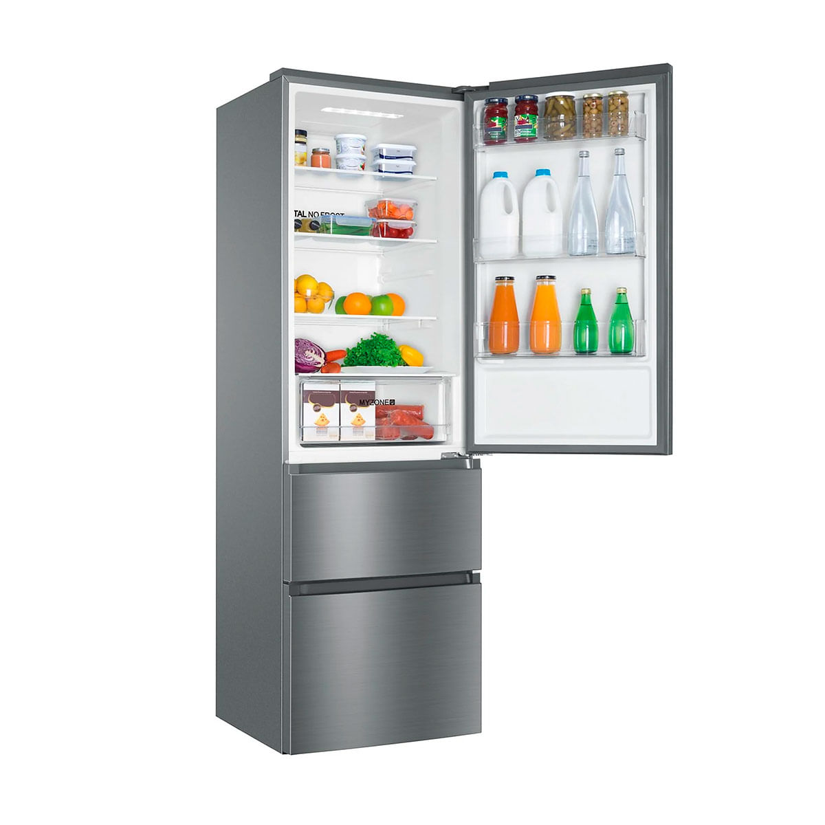 frigorífico combi haier htr3619enmn no frost 348l 3 puertas e inox 190,5 cm animada-interior