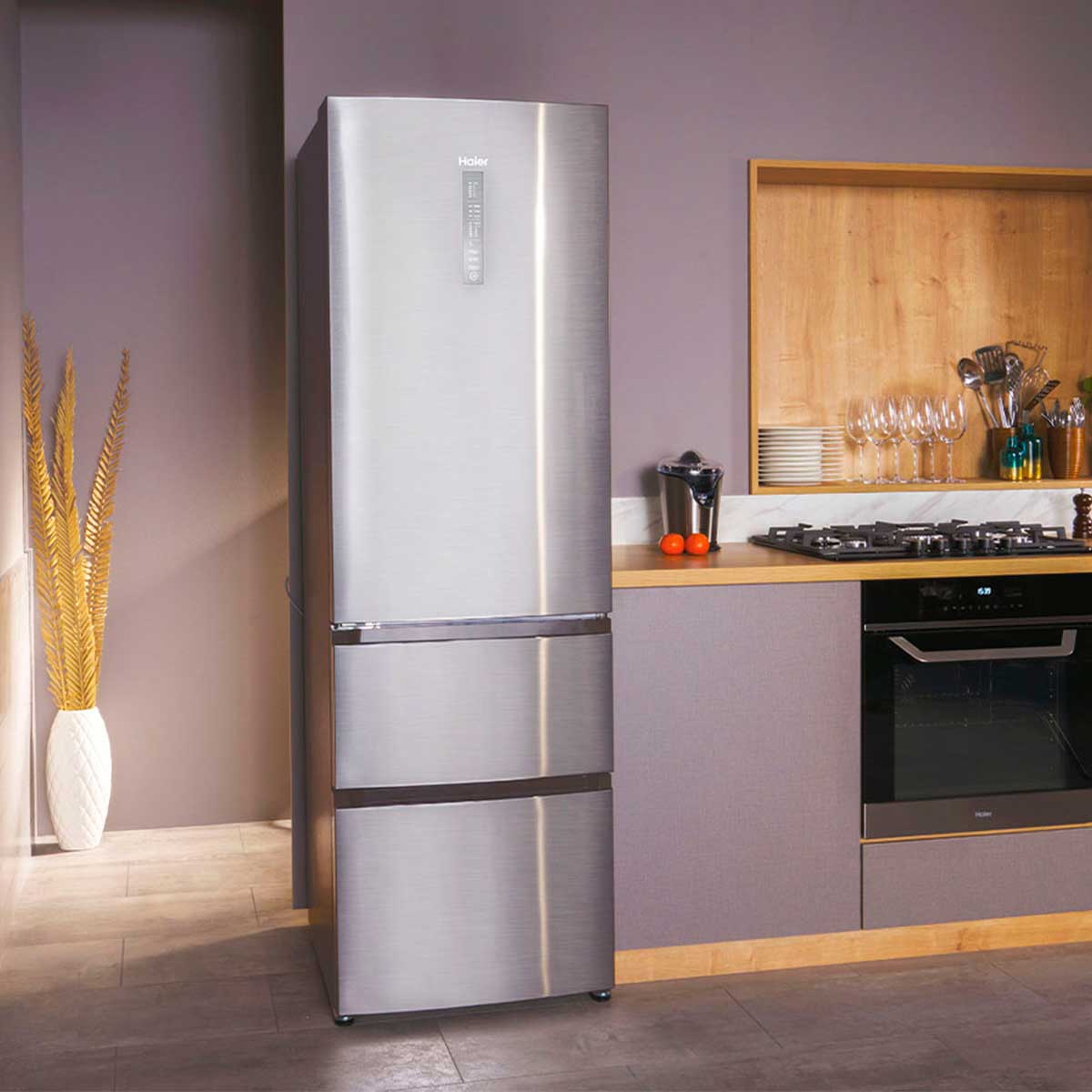 frigorífico combi haier htr3619enmn no frost 348l 3 puertas e inox 190,5 cm-animada