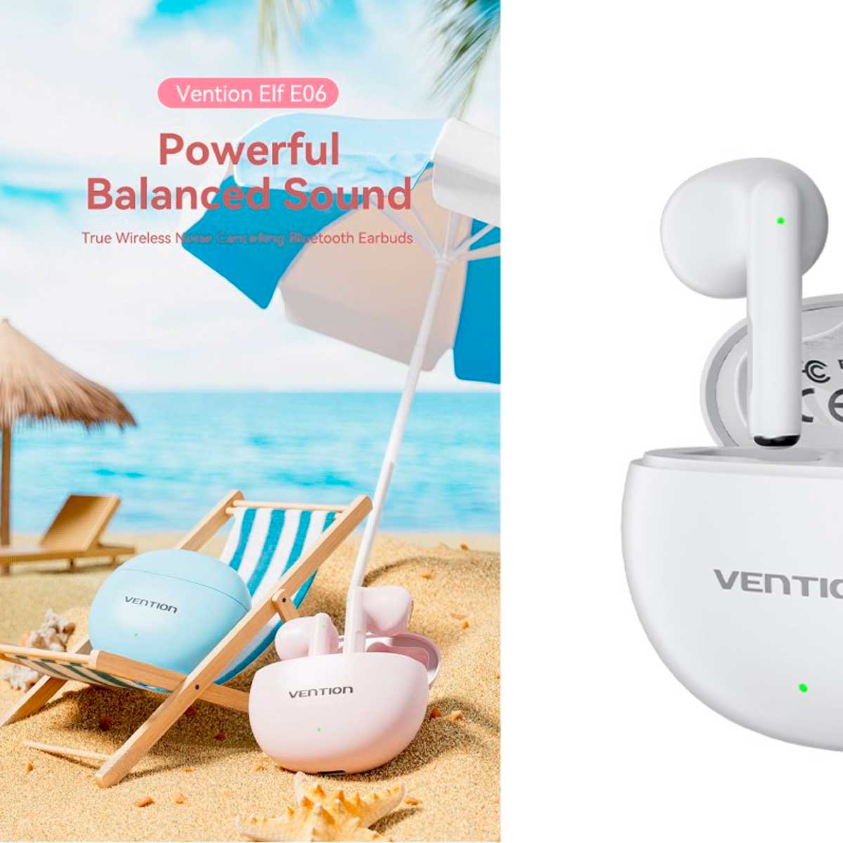 Auriculares inalámbricos Vention ELF 06 NBK 6 horas Bluetooth 5.3 estuche de carga blanco 2