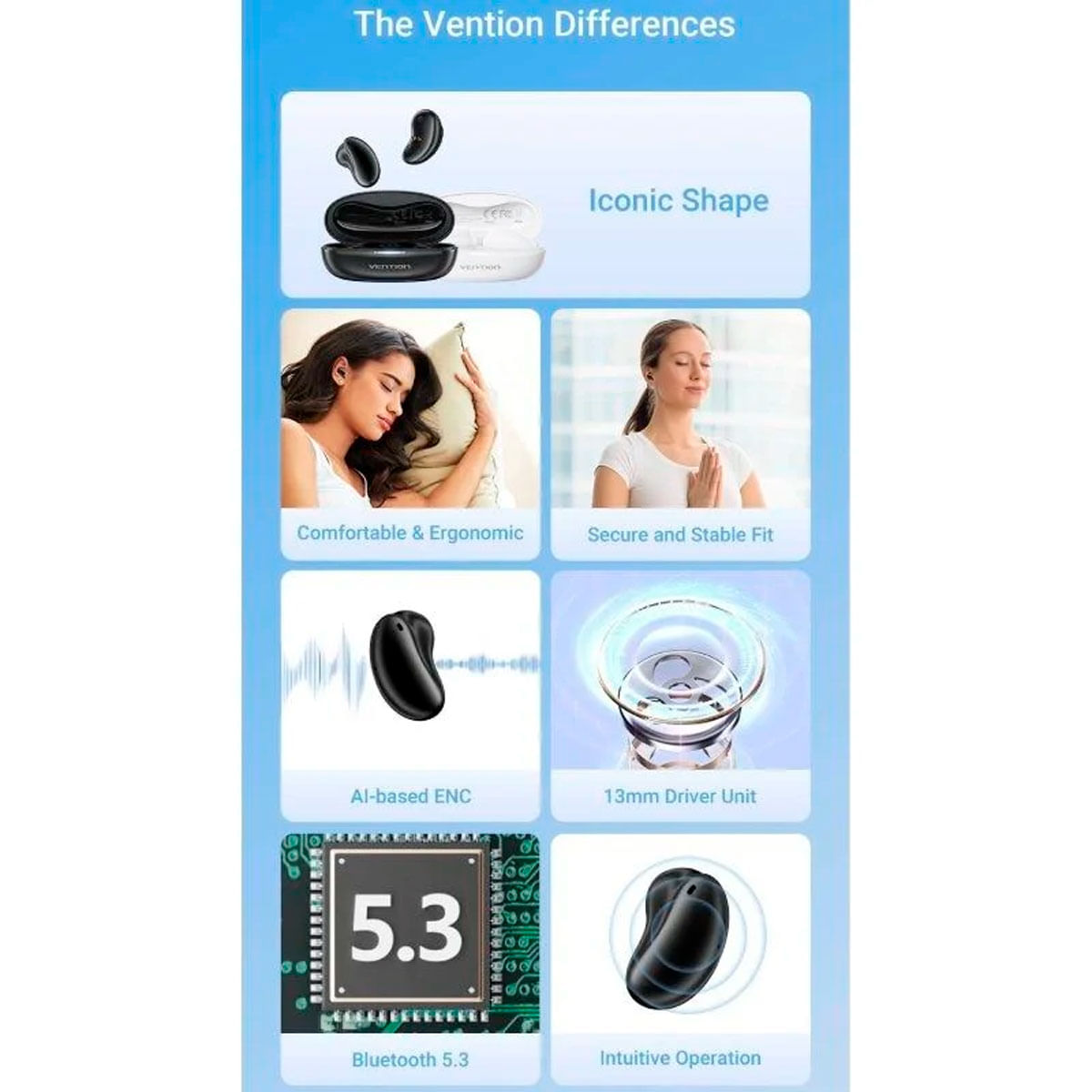 Auriculares inalámbricos Vention Tiny T11 8 horas Bluetooth 5.3 estuche de carga blanco 3