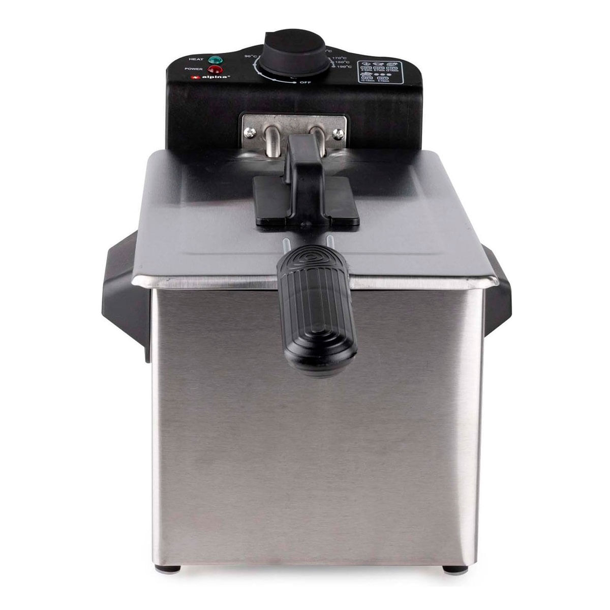Freidora de aceite Alpina 3L 2000W negro/plata vista frontal