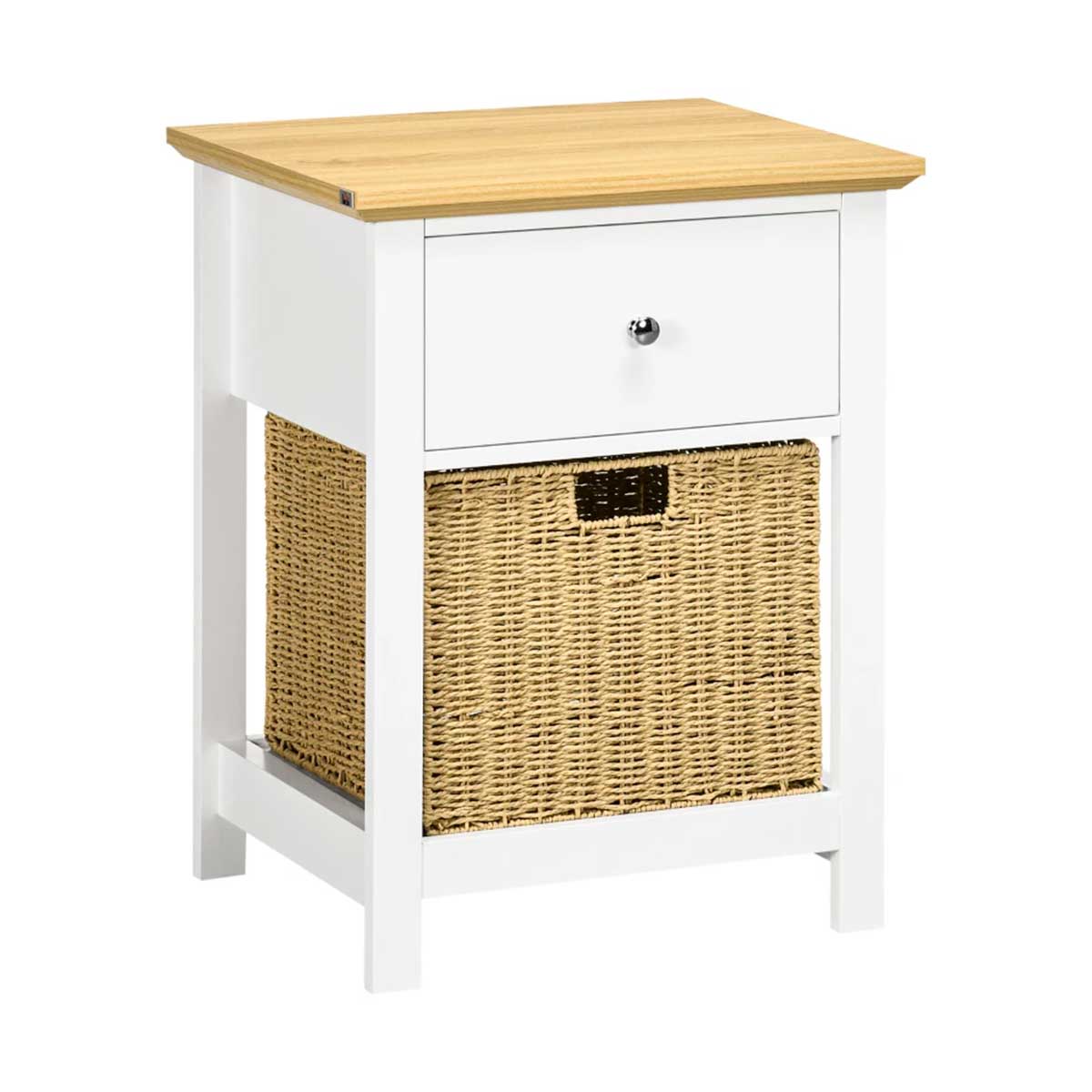 Mesita-de-noche-Cala-Homcom-cajon---cesta-de-ratan-blanco-natural-64x49x39cm-frontal