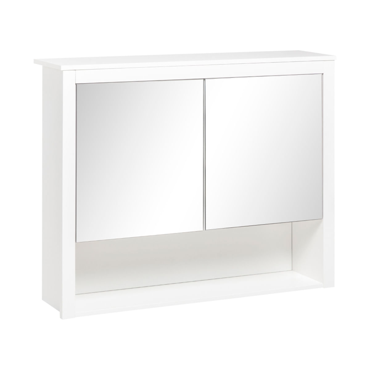 Armario de baño Kosi Homcom 2 puertas con espejo + 1 estante abierto blanco 65x80x20 cm frontal