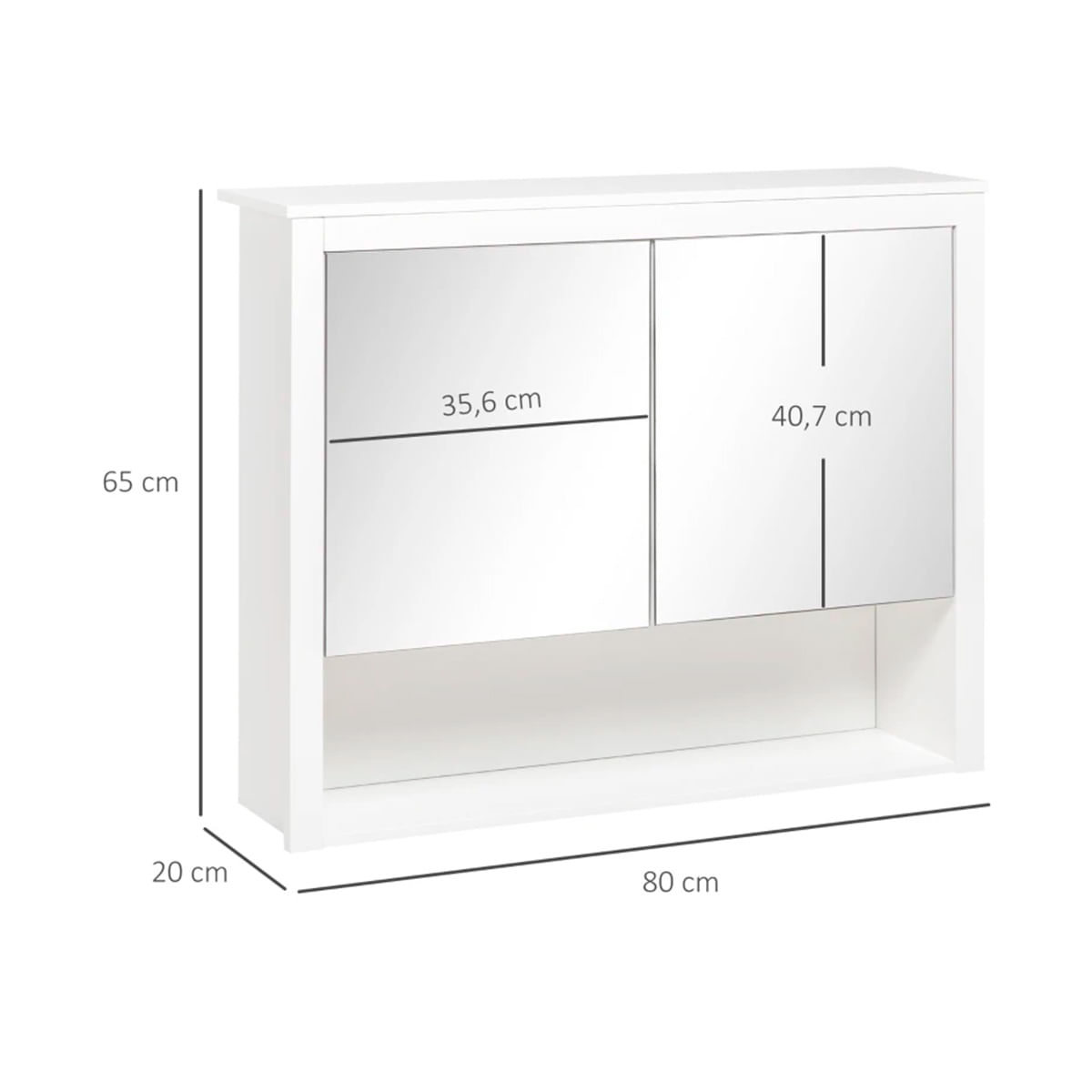Armario de baño Kosi Homcom 2 puertas con espejo + 1 estante abierto blanco 65x80x20 cm-medidas