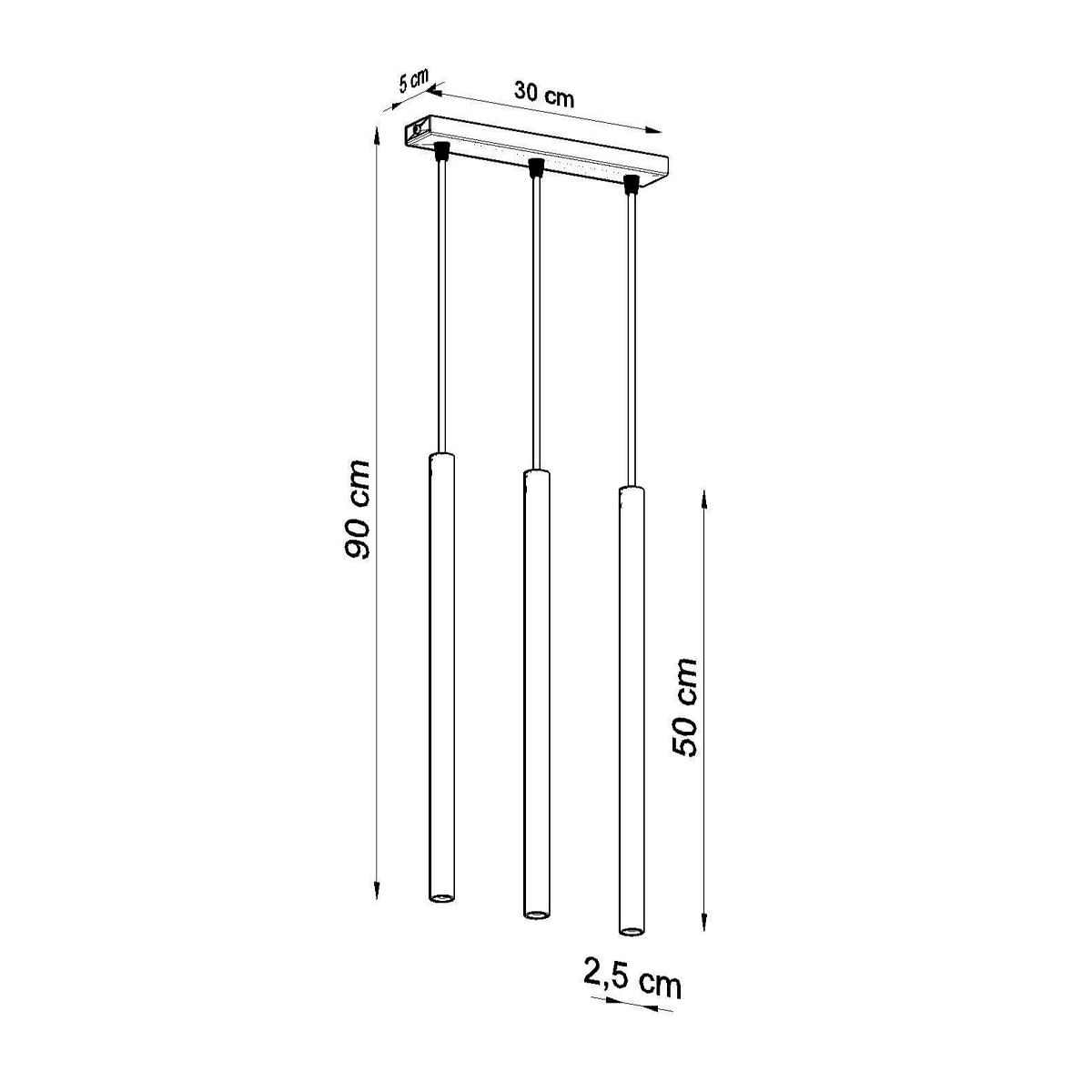Lámpara de techo Pastelo 3 diseño minimalista 3 focos blanco 90x30x5 cm medidas