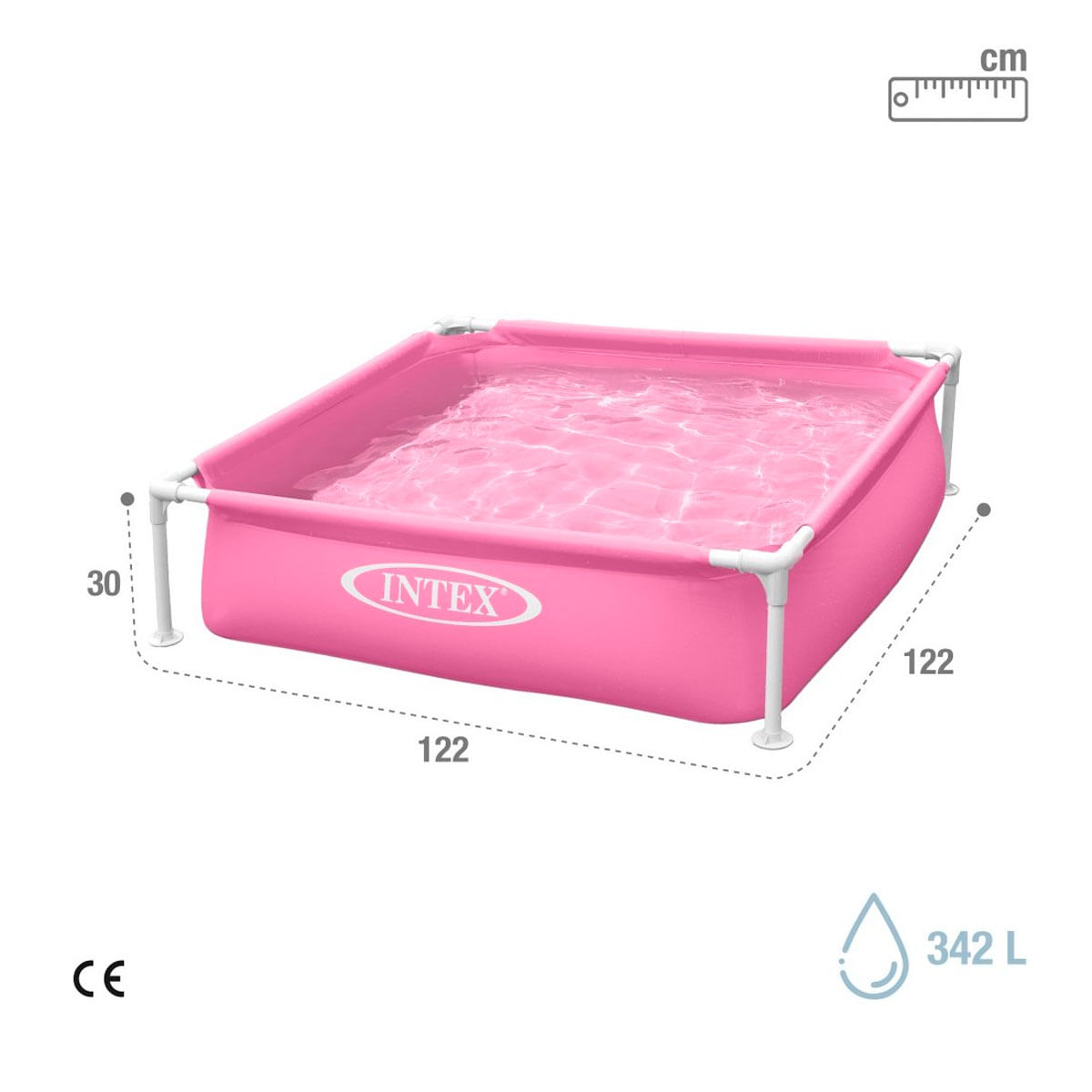 Piscina infantil Small Frame Intex cuadrada 342L +2A rosa 30x122x122 cm medidas