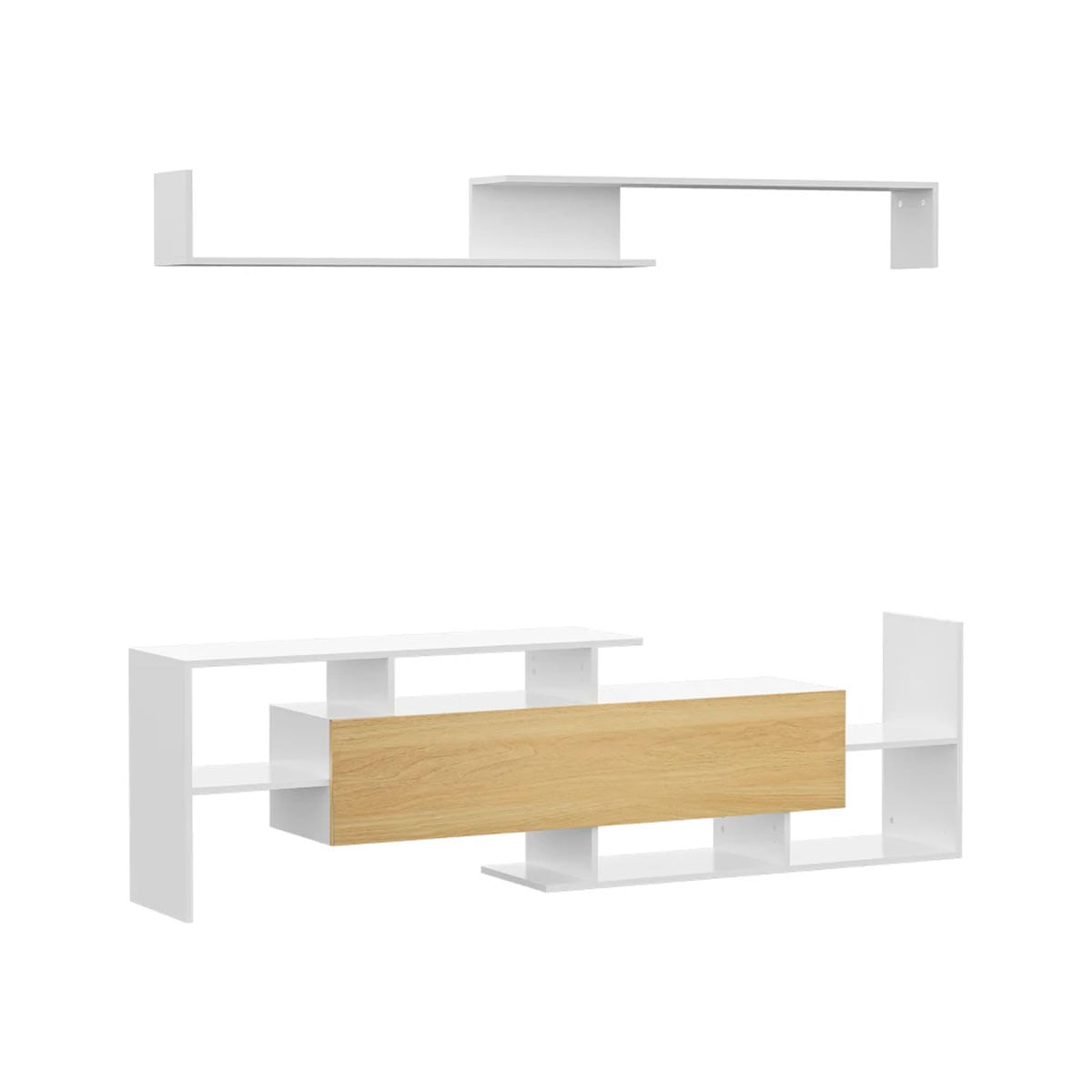 Mueble-de-TV-Sturt-Homcom-2-estantes-de-pared-blanco-natural-fondo-blanco