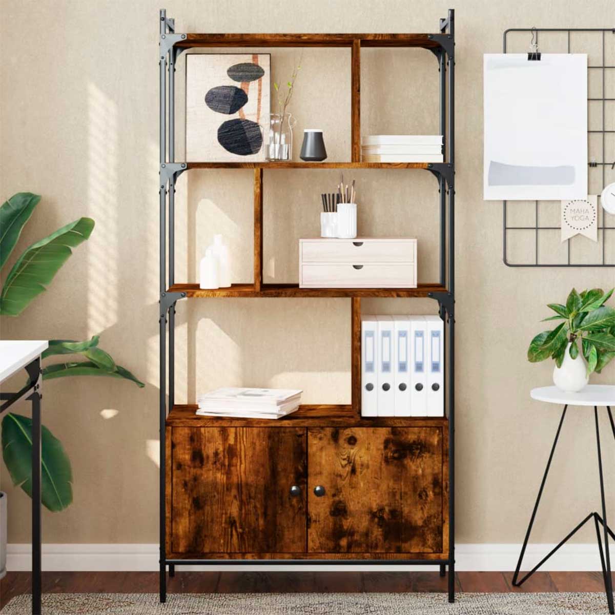 Estanteria-Hoffu-2-puertas-3-estantes-roble-oscuro-1545x765x30cm-animada