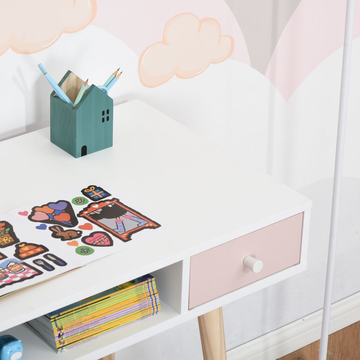 Escritorio infantil Maui homcom 2 cajones + 1 hueco blanco 76,5x100x48 cm 8