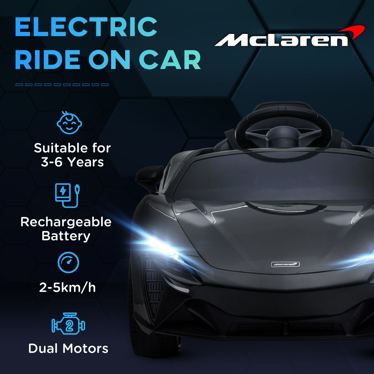 Coche electrico infantil Mclaren Homcom 12V con mando negro 8