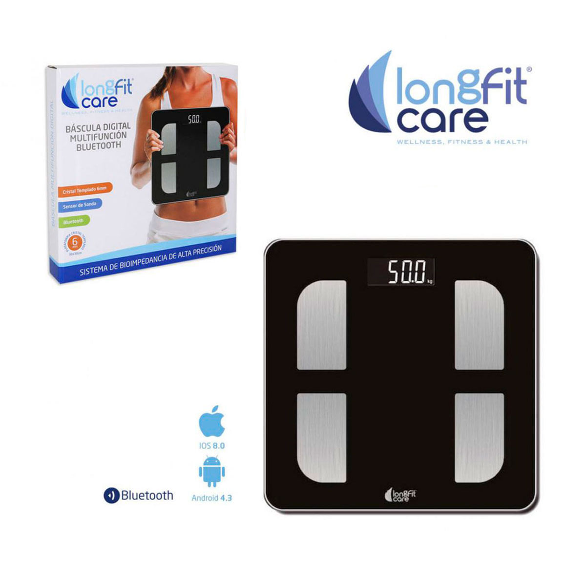 Bascula-digital-Longfit-Care-multifuncion-Bluetooth-negro-30x30-cm-caja