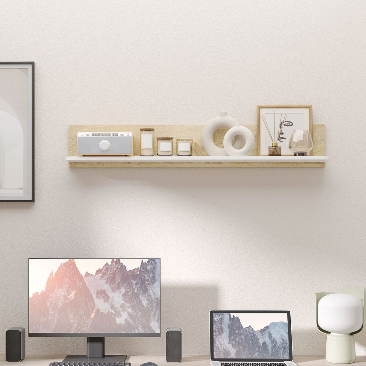 Estante de pared Maiao Homcom natural/blanco 20x120x15 cm