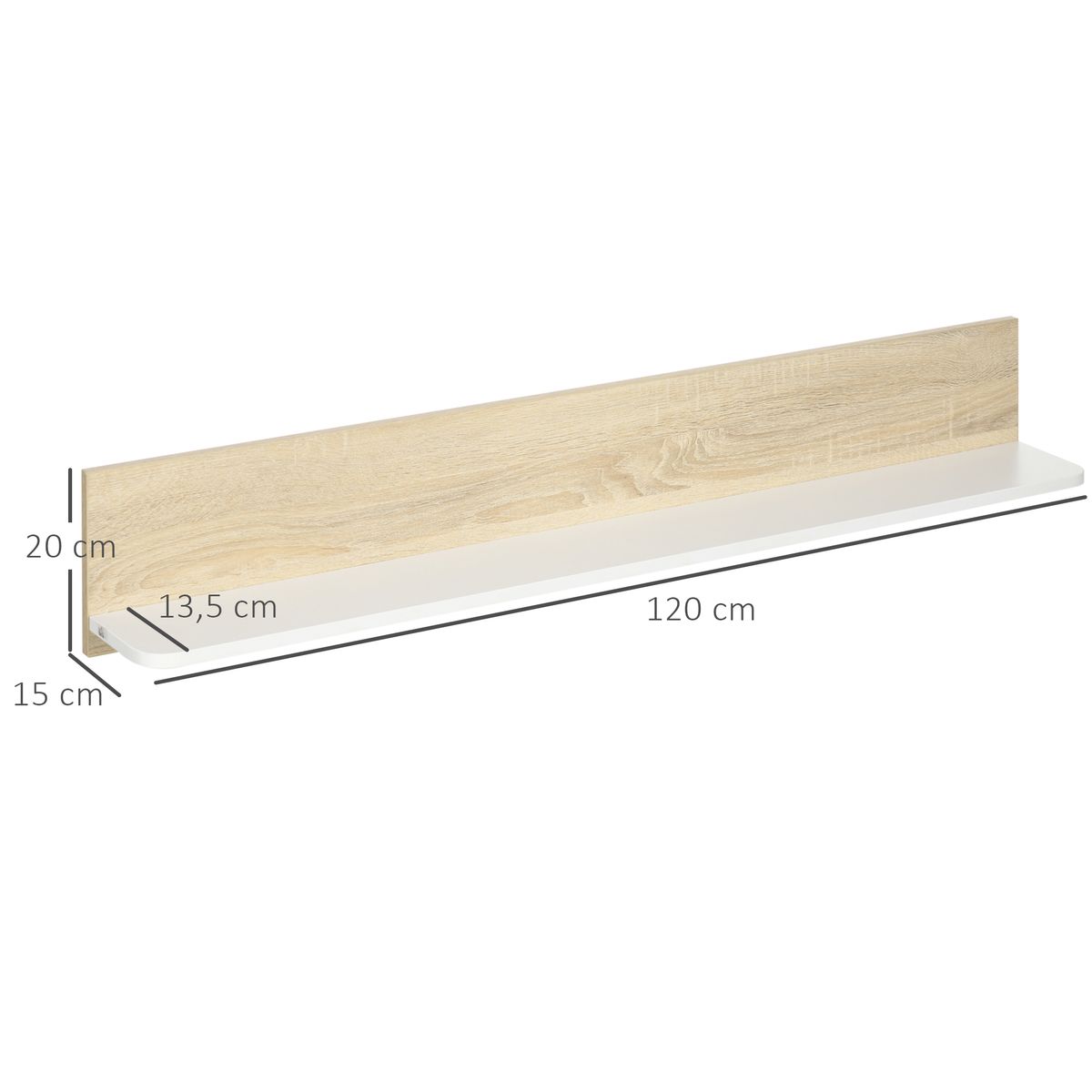 Estante de pared Maiao Homcom natural/blanco 20x120x15 cm 3