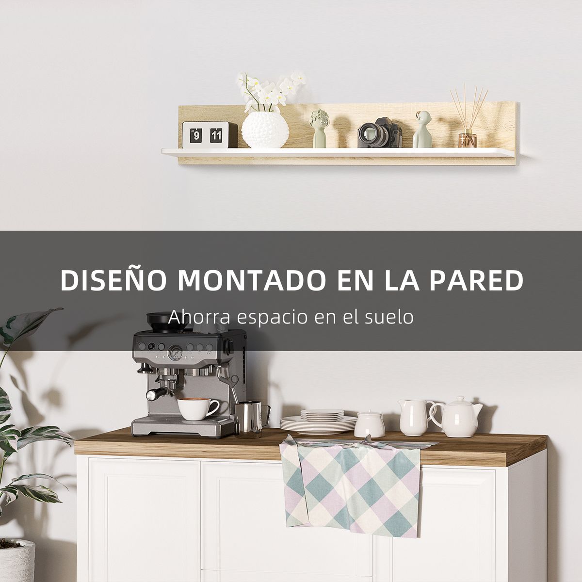 Estante de pared Maiao Homcom natural/blanco 20x120x15 cm 4