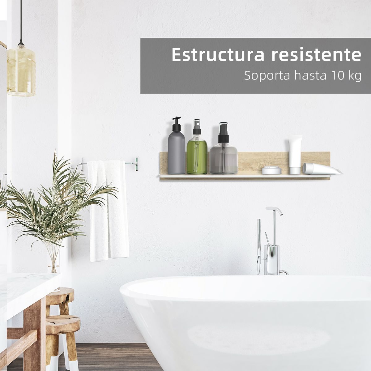 Estante de pared Maiao Homcom natural/blanco 20x120x15 cm 5