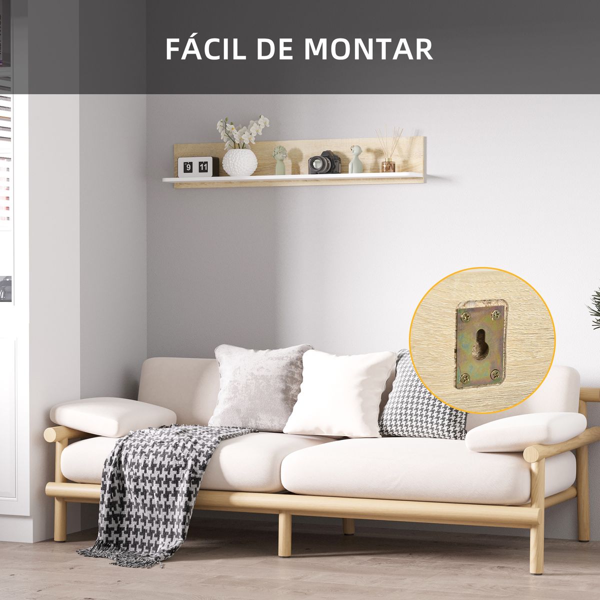 Estante de pared Maiao Homcom natural/blanco 20x120x15 cm 6