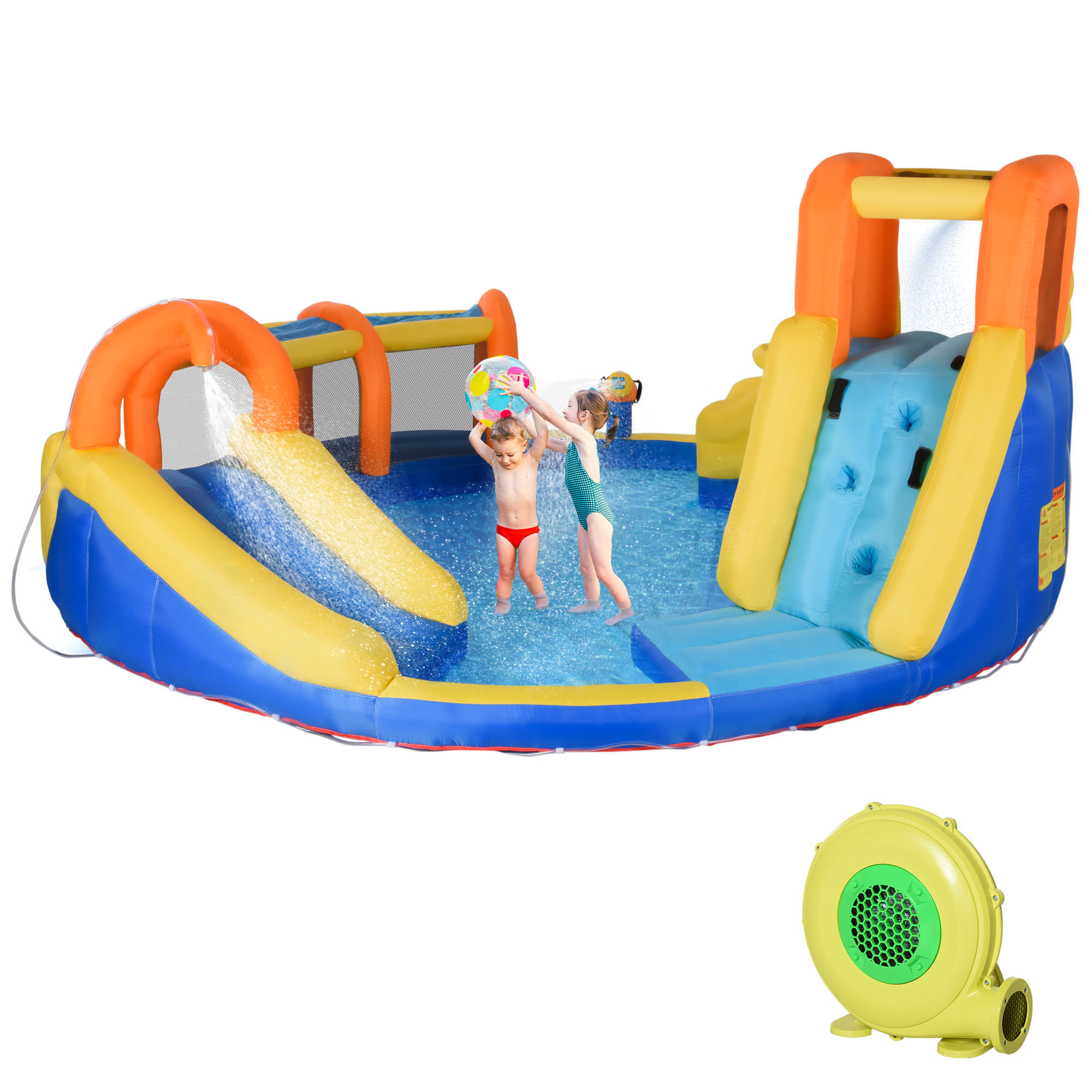 Trampolín Inflable Con Soplador, Inchable Infantil Interior Exterior Material Extra Rueso Ninos Adecuado De 3 A 10 Anos Con Toboganes Zona De Salt 91158971