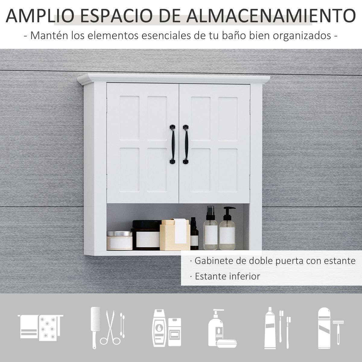 Armario de baño Salomon Homcom 2 puertas blanco 58x60x19,8 cm 4