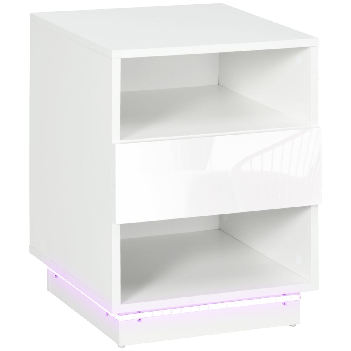 Mesita de noche Gracy Homcom 1 cajón + 2 huecos luz LED blanco 2