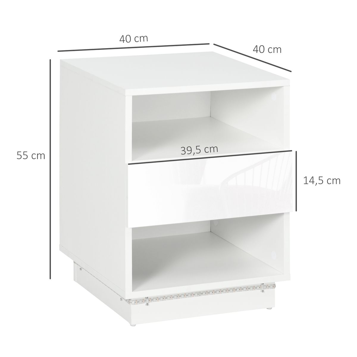 Mesita de noche Gracy Homcom 1 cajón + 2 huecos luz LED blanco 3