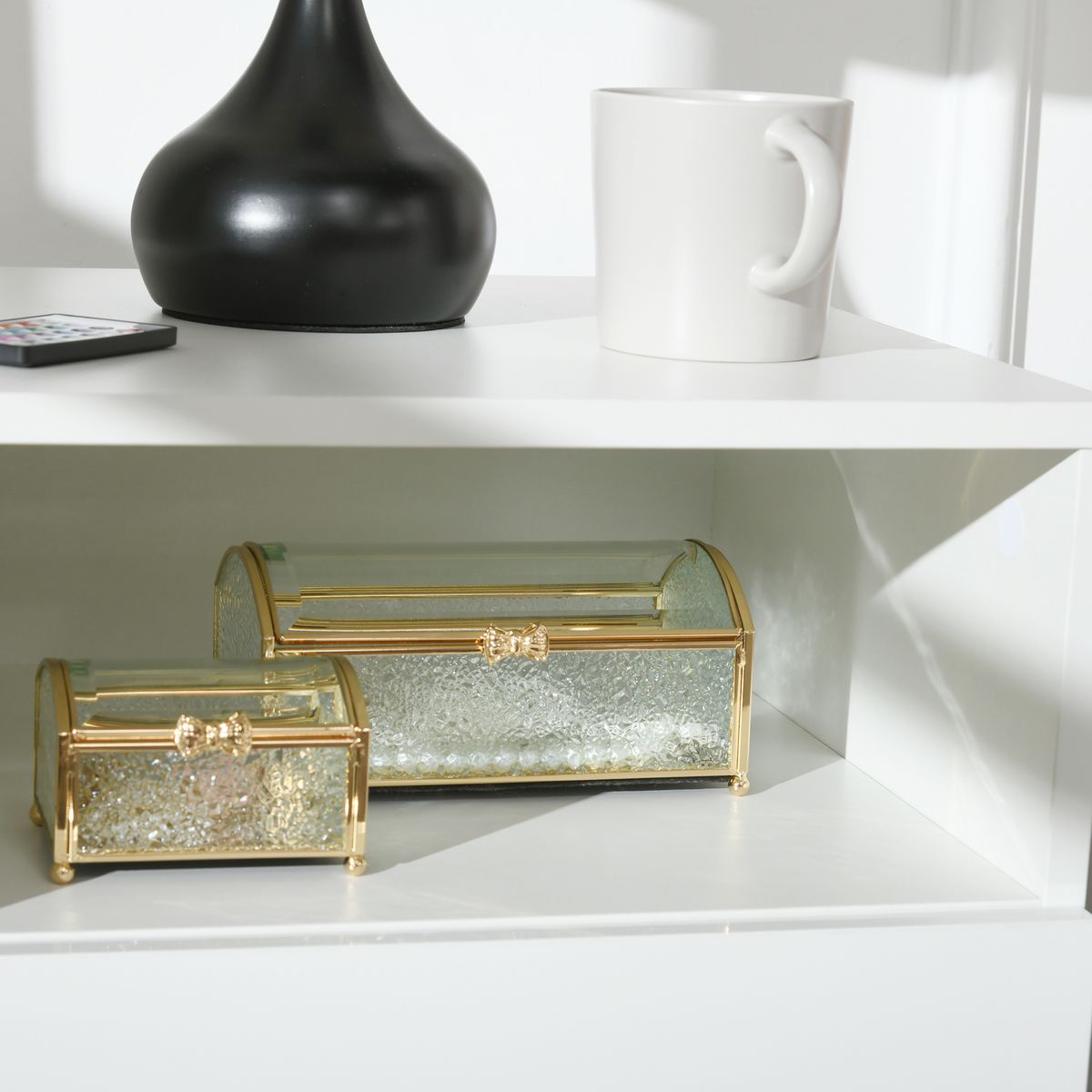 Mesita de noche Gracy Homcom 1 cajón + 2 huecos luz LED blanco 7
