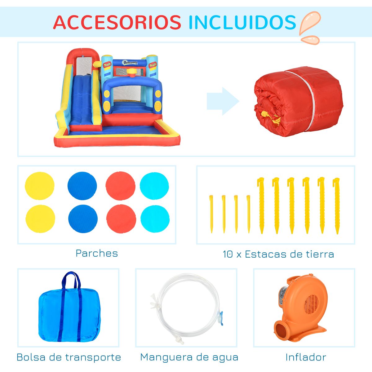Castillo hinchable infantil Outsunny con tobogán multicolor 3-8A 8