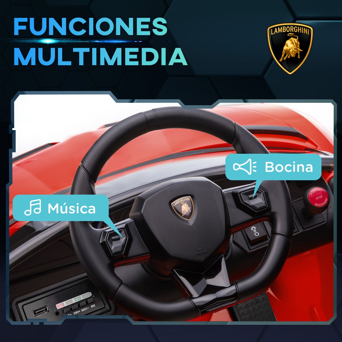 Coche eléctrico infantil Lamborghini Homcom con mando rojo 7