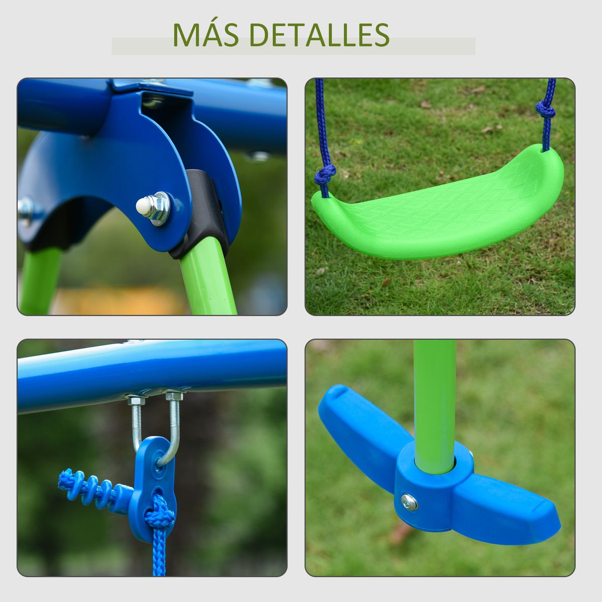 Columpio infantil Outsunny 2 columpios + 1 columpio doble verde 7
