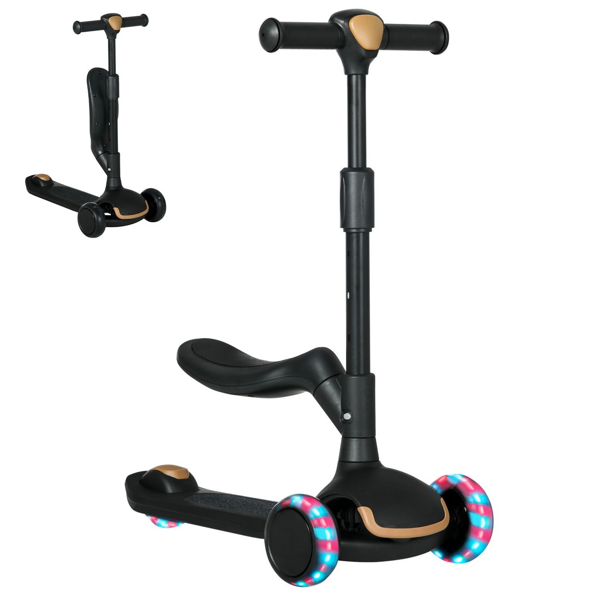 Patinete infantil Aiyaplay asiento plegable +18M negro 2