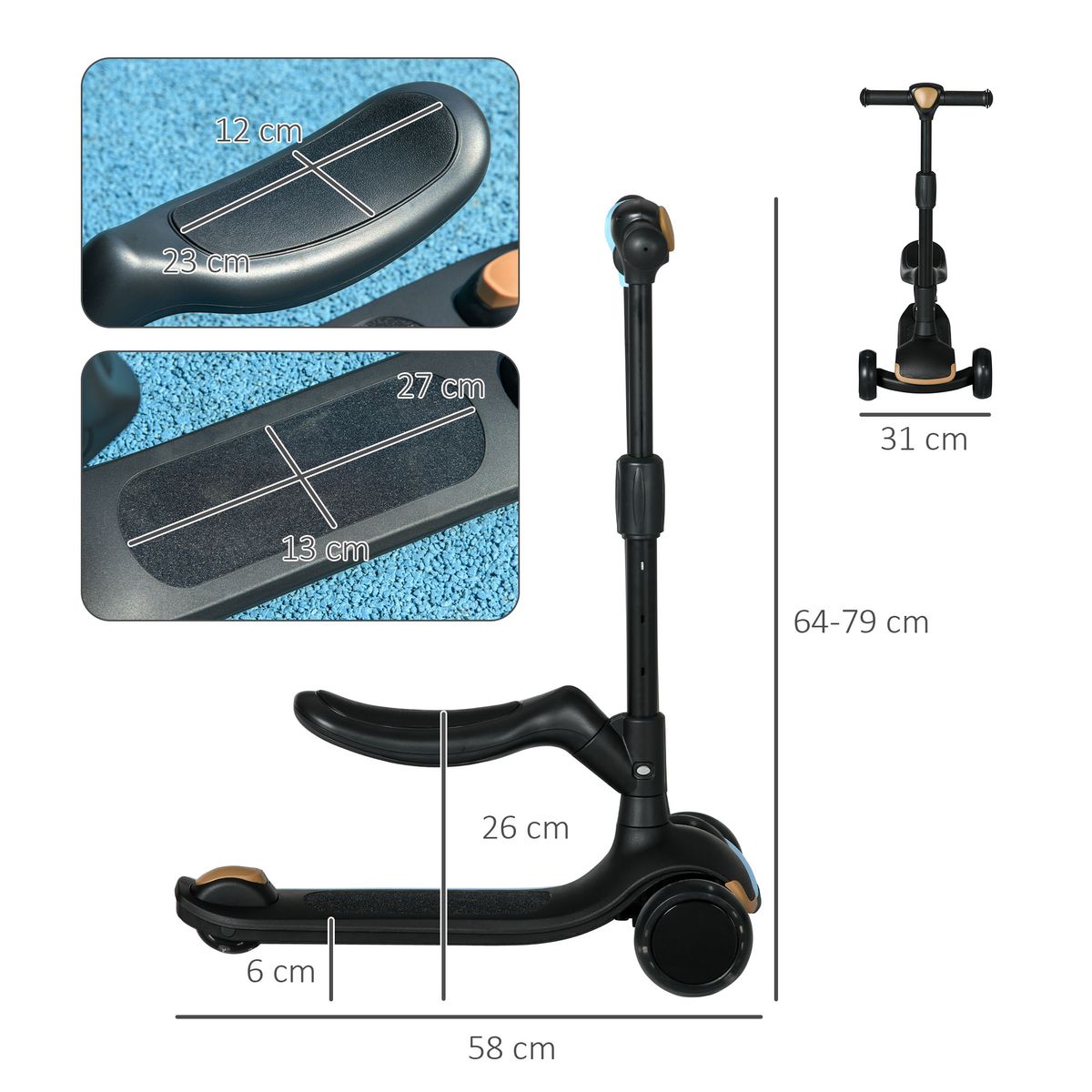 Patinete infantil Aiyaplay asiento plegable +18M negro 3