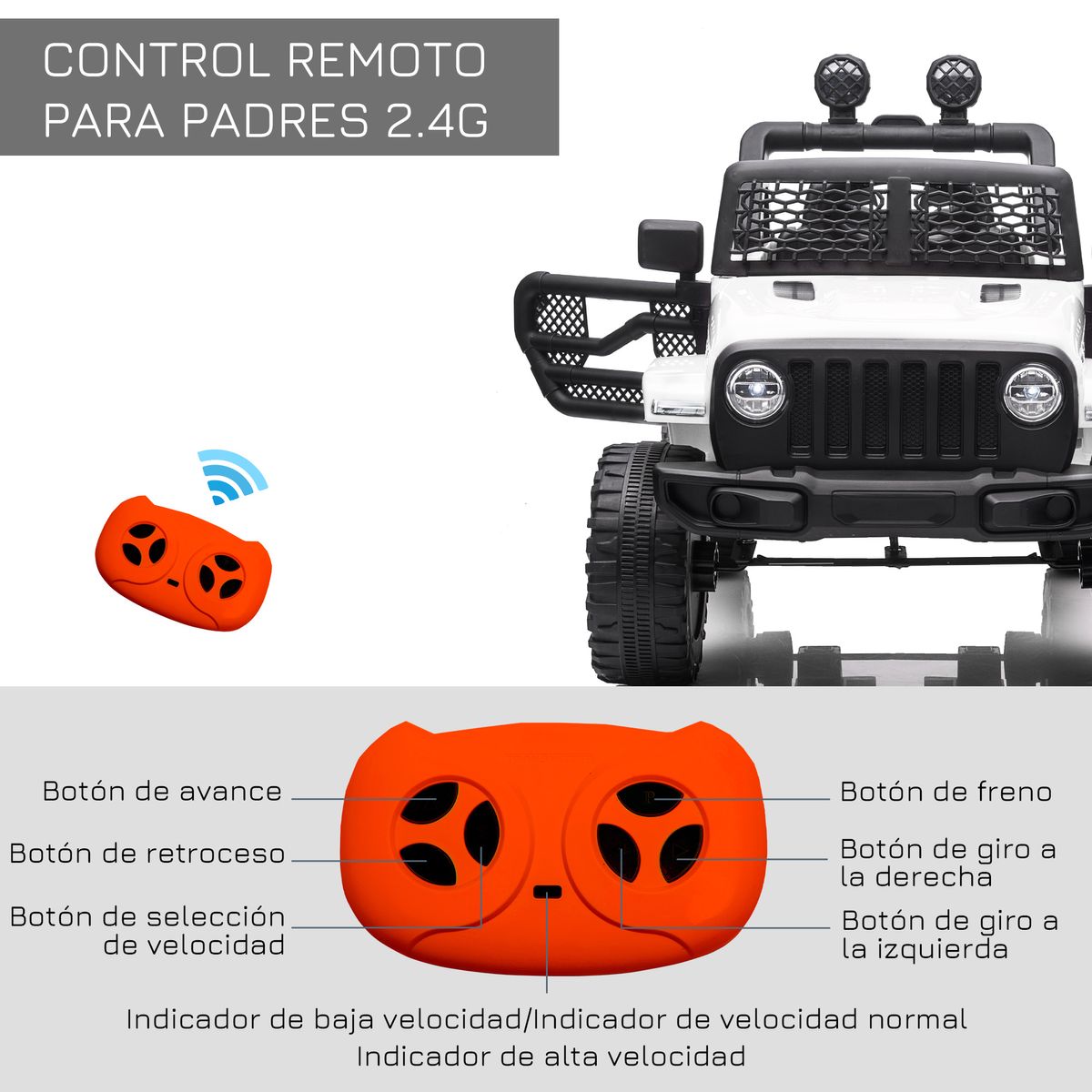 Coche eéectrico infantil Homcom tipo todoterreno blanco 6