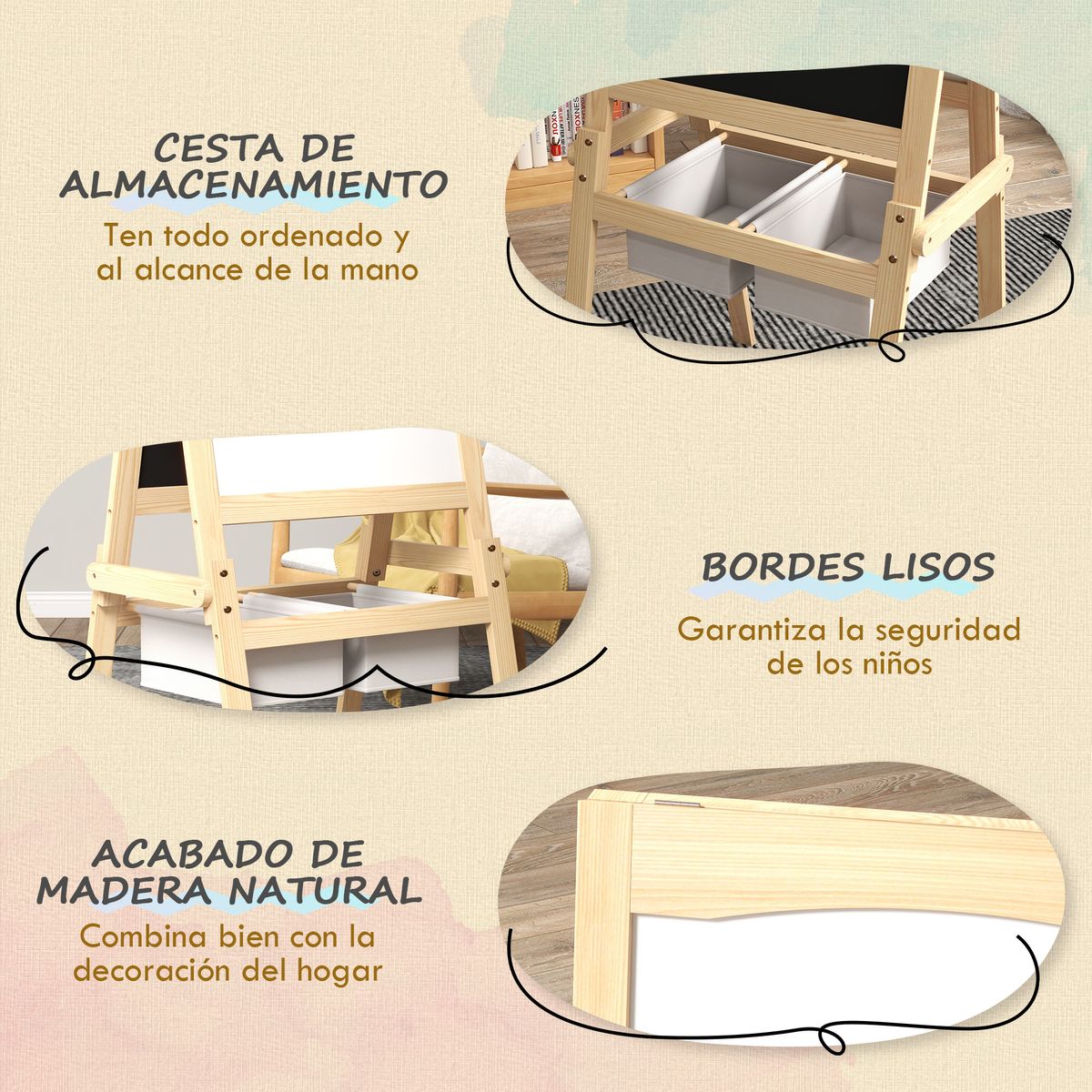 Pizarra infantil Aiyaplay doble cara 3 en 1 natural 5