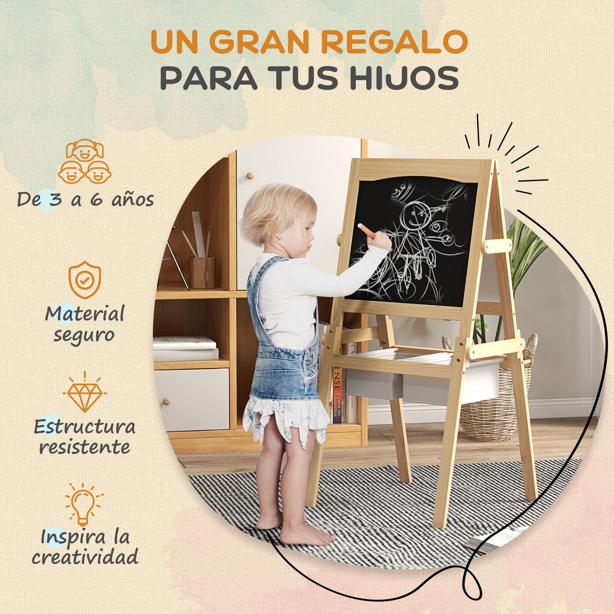 Pizarra infantil Aiyaplay doble cara 3 en 1 natural 6
