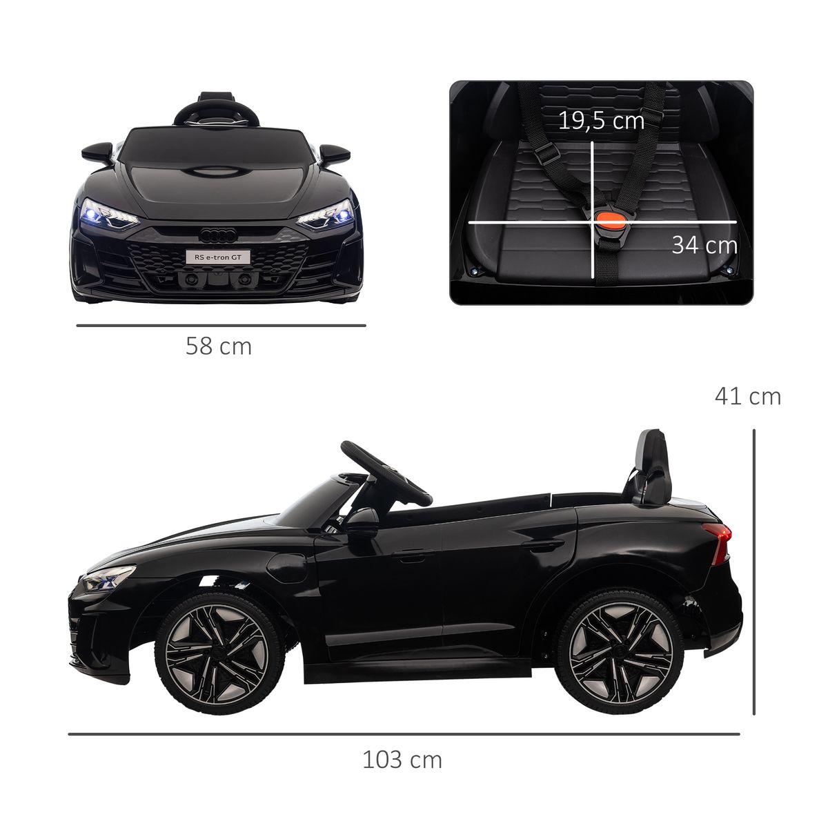 Coche eléctrico infantil Audi RS e-tron GT homcom con mando negro 3-5A 3