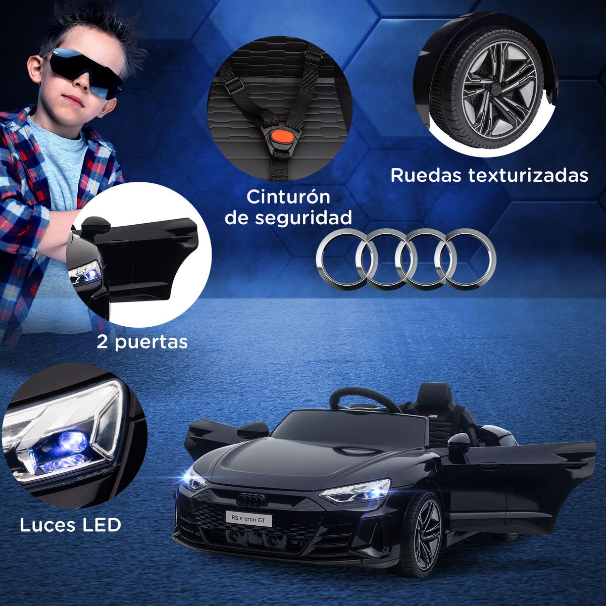 Coche eléctrico infantil Audi RS e-tron GT homcom con mando negro 3-5A 4